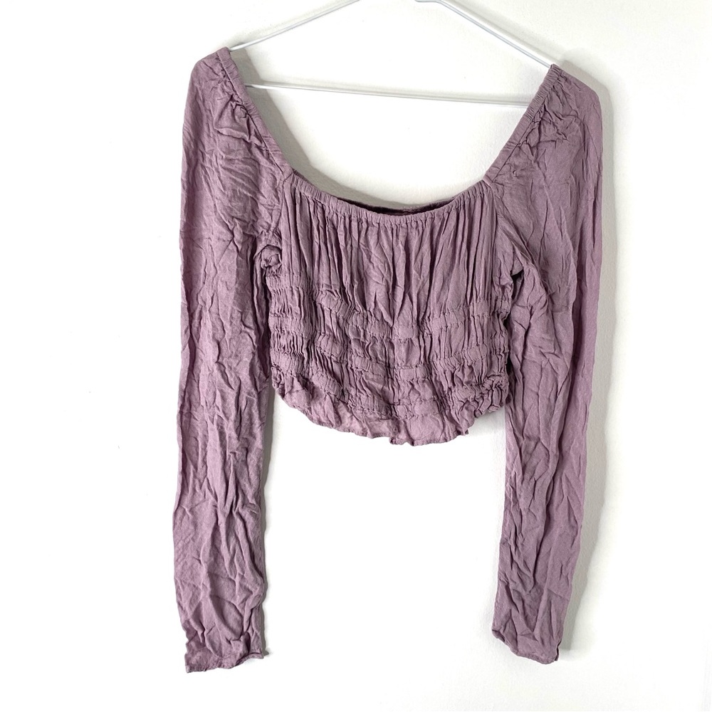 Urban Outfitters Lilac Lavender Long Sleeve Crop Top Square Neck Elastic Detail